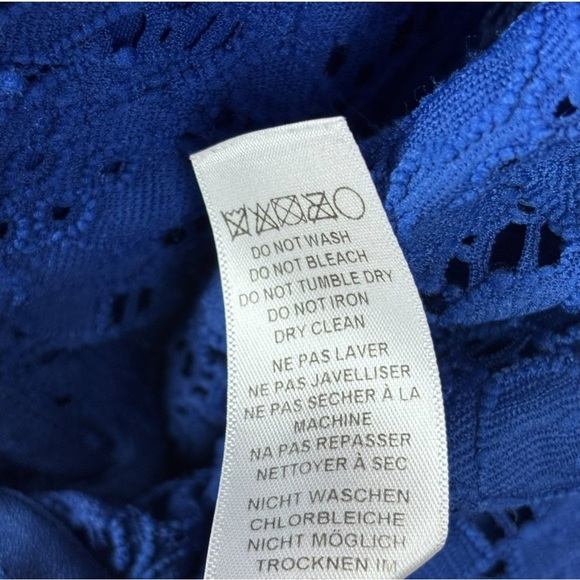 ADRIANNA PAPELL BLUE FLORAL LACE 3/4 SLEEVE STRETCH FITTED SHEATH COCKTAIL DRESS - Picture 15 of 15